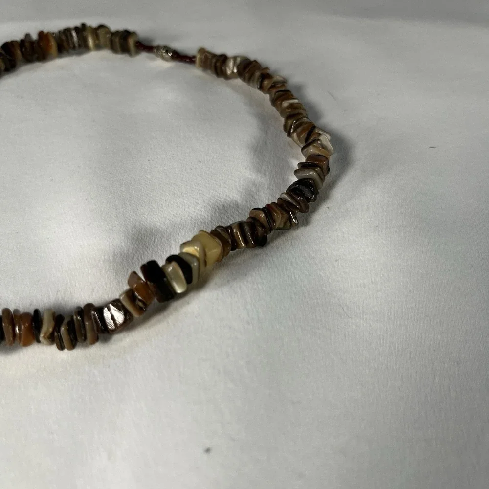Vintage 70s 80s 90s Shell Chip Necklace Brown Translucent Surfer Choker Barrel